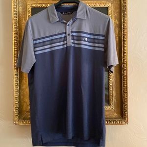 Travis Mathew Men’s Blue and Grey Golf Shirt. Size Large.